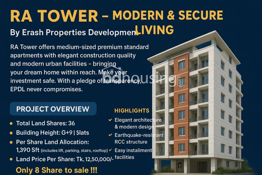 R,A Tower, Land Sharing Flat at Dakshin khan