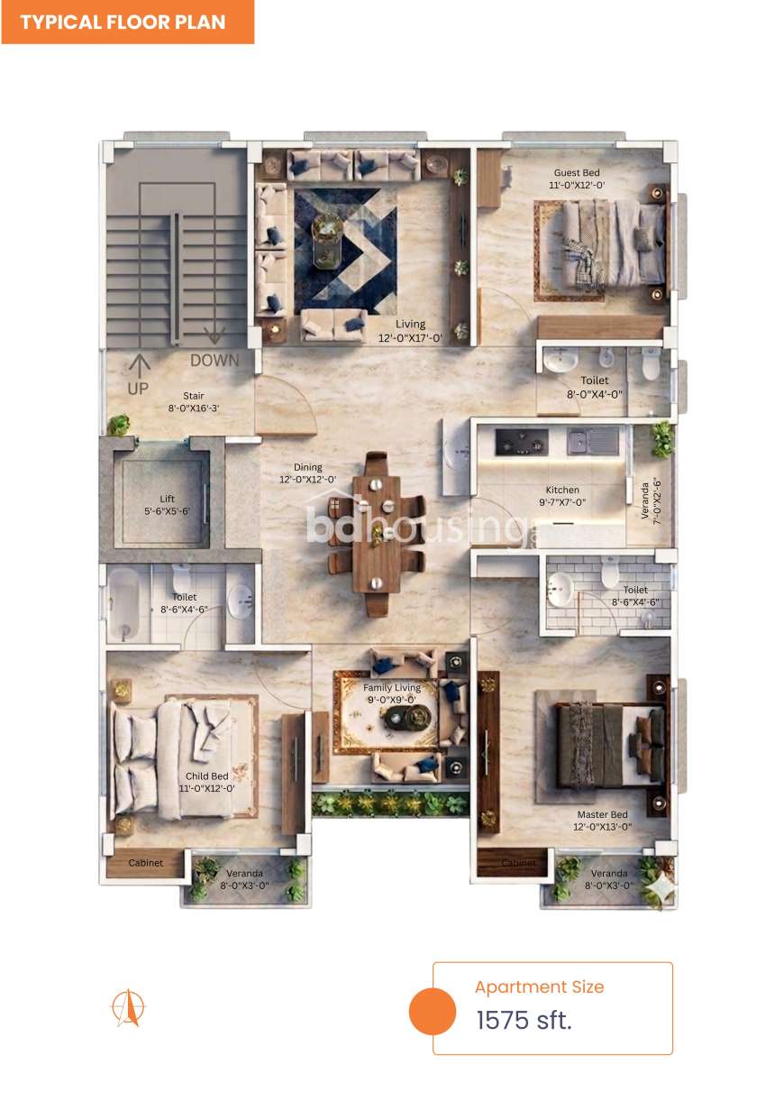 1575 sft. South Facing Apartment at Block G, Bashundhara, Apartment/Flats at Bashundhara R/A