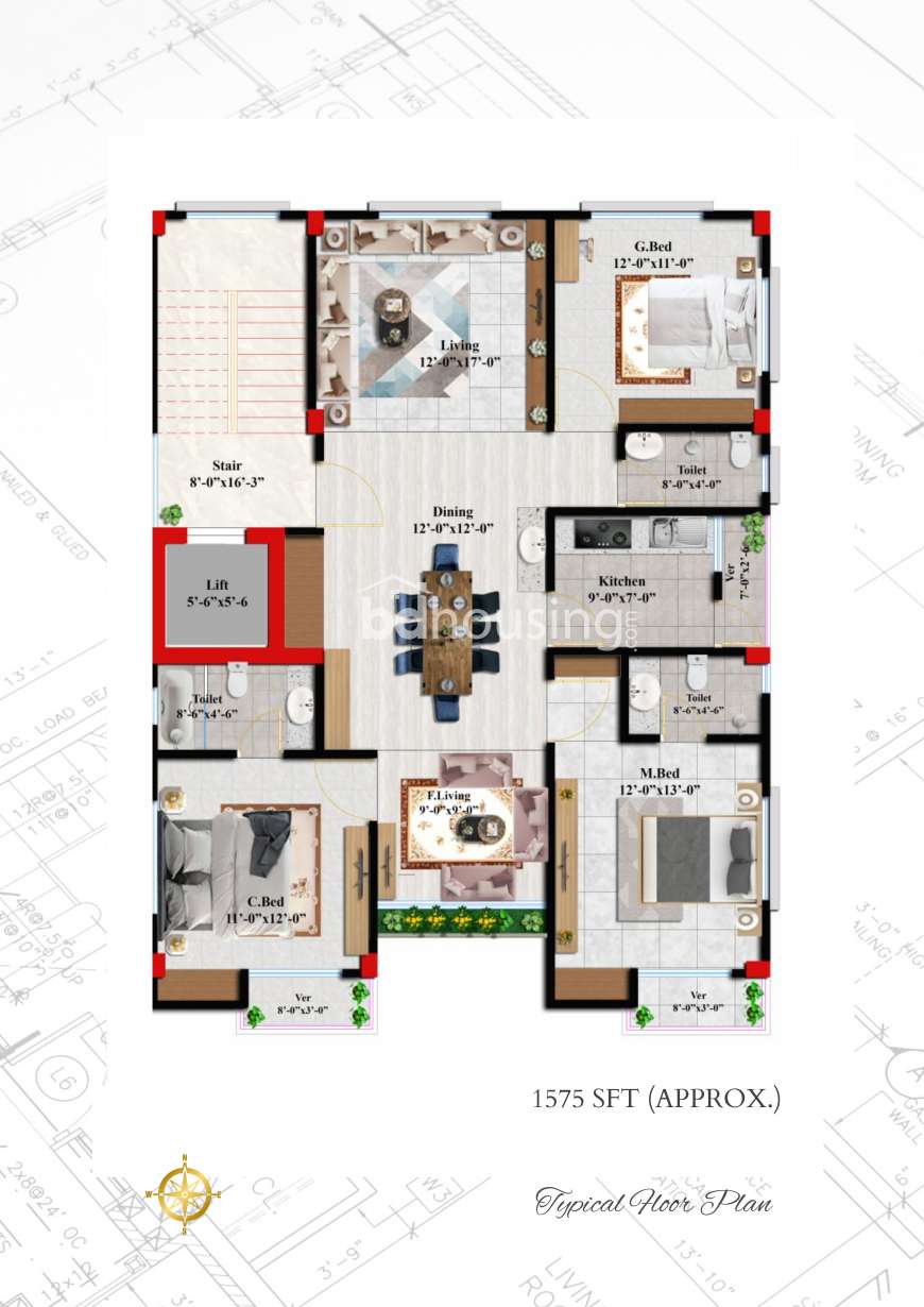 Upcoming 1575 sft. South Facing Apartment at Block G, Bashundhara, Apartment/Flats at Bashundhara R/A