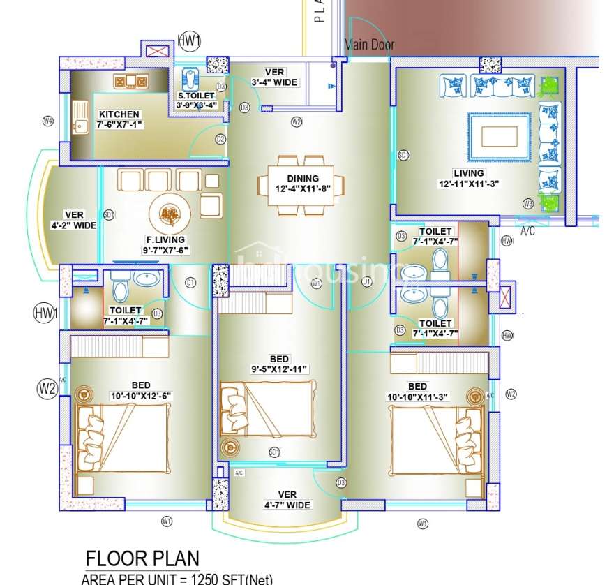 1654 sft ready flat ar Uttara, Apartment/Flats at Uttara