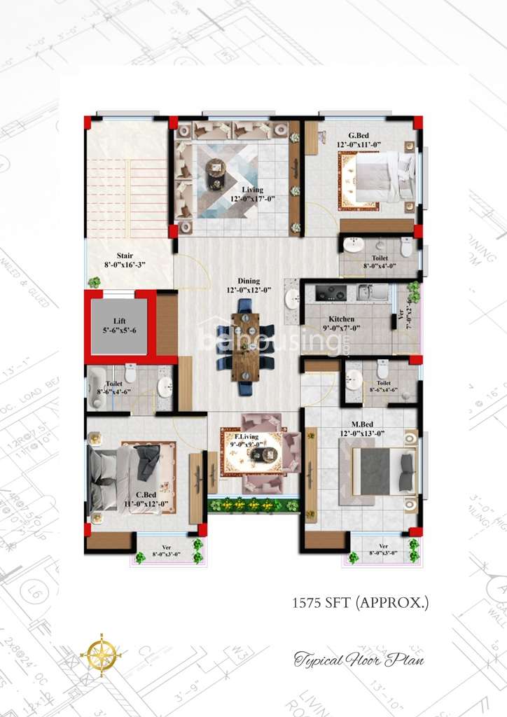 Upcoming 1575 sft. South Facing Apartment at Block G, Bashundhara, Apartment/Flats at Bashundhara R/A